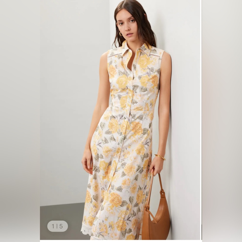 Rachel Parcell Floral Midi Dress in Yellow and White